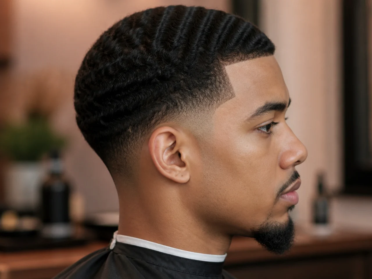 Temple taper fade with dense 360 waves on 4A hair and taper concentrated at the temple