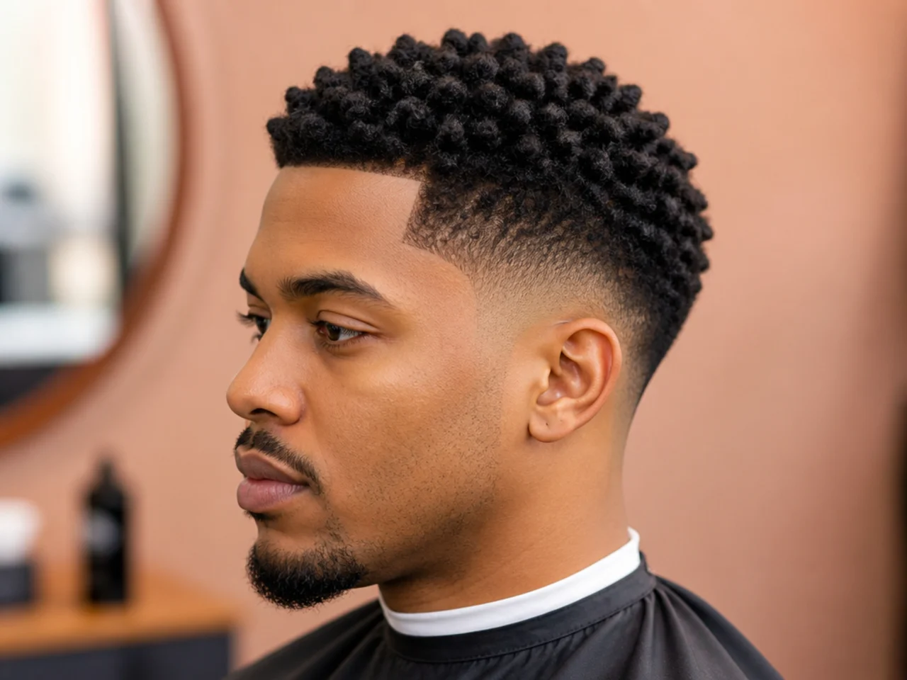 Sponge twist coils on 4A hair with a low taper fade at the sides and clean line-up