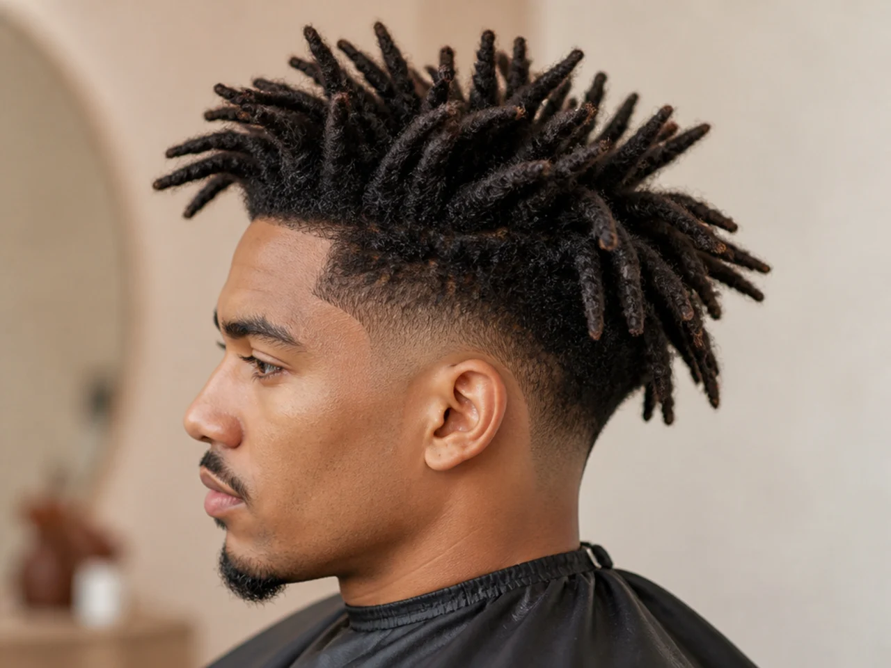 Freeform starter dreads on 4B hair with a low taper fade at the sides