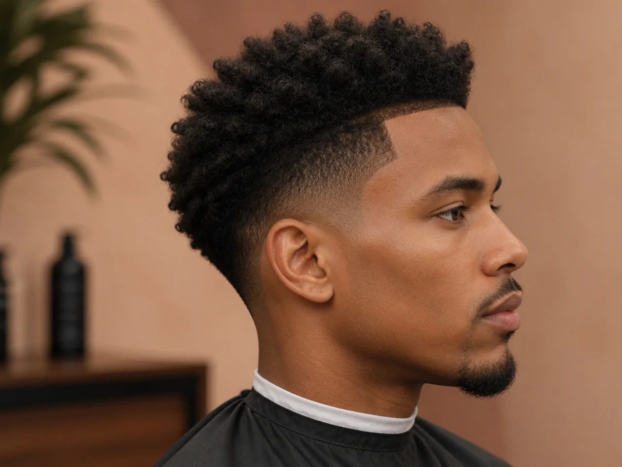 Textured-hair styling essentials for a taper fade — durag, wave brush, afro pick, curl cream, and edger
