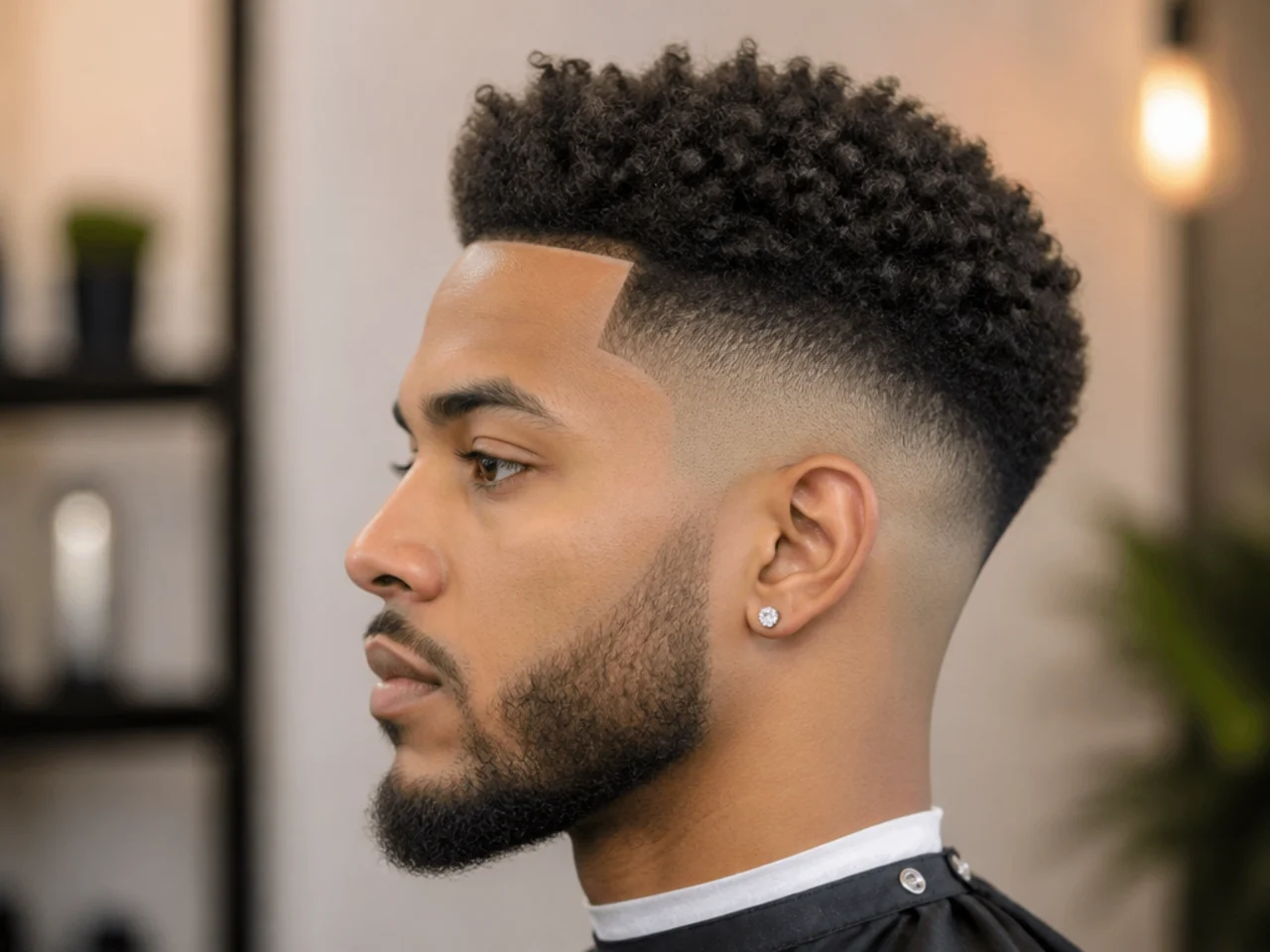 High taper fade with a sharp razored line-up at the forehead and two and a half inches of 4A coily texture on top
