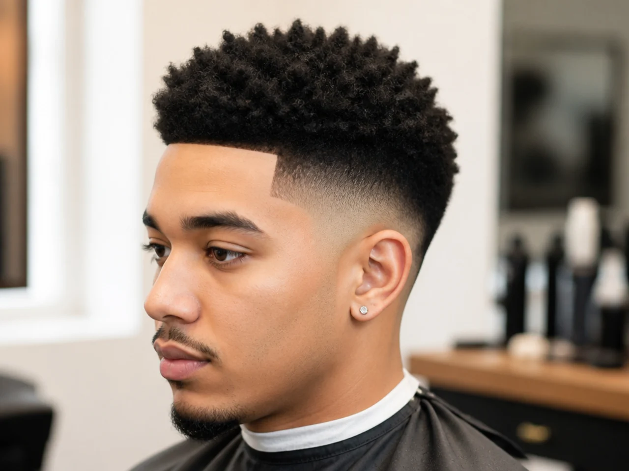High taper fade with a two-inch 4C sponge-coil top showing tight uniform curls