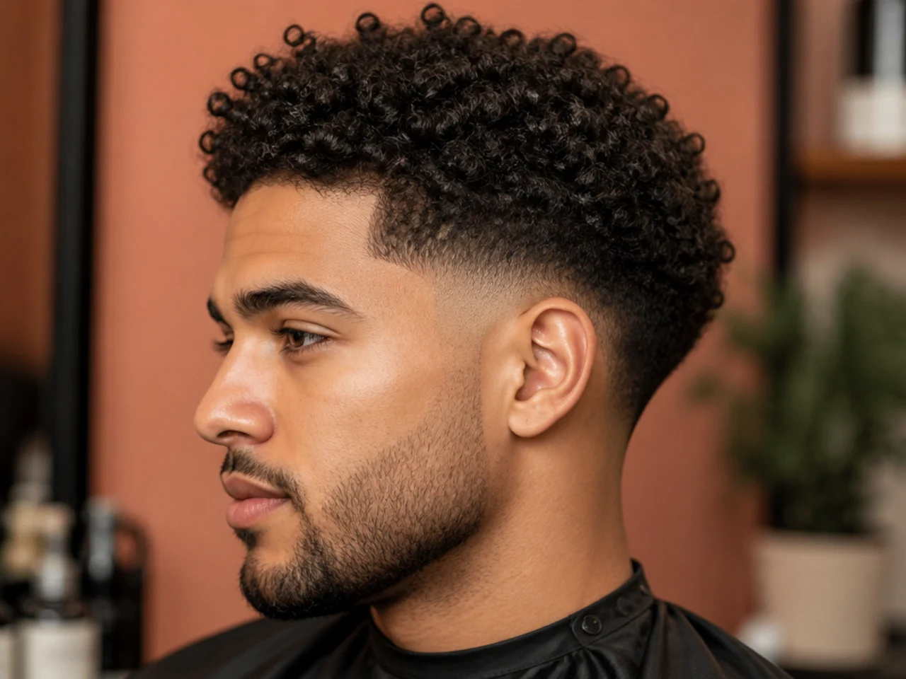 Fresh low taper fade on 3C curly hair with a soft blend above the ear and two inches of defined curls on top