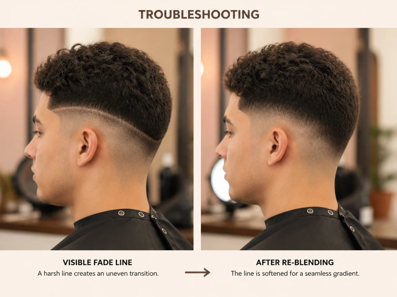 A visible fade line beside the same area after re-blending