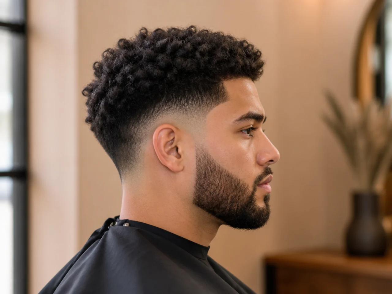 Taper fade with a short squared boxed beard