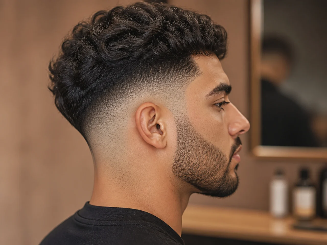 Skin taper fade blending into a faded beard
