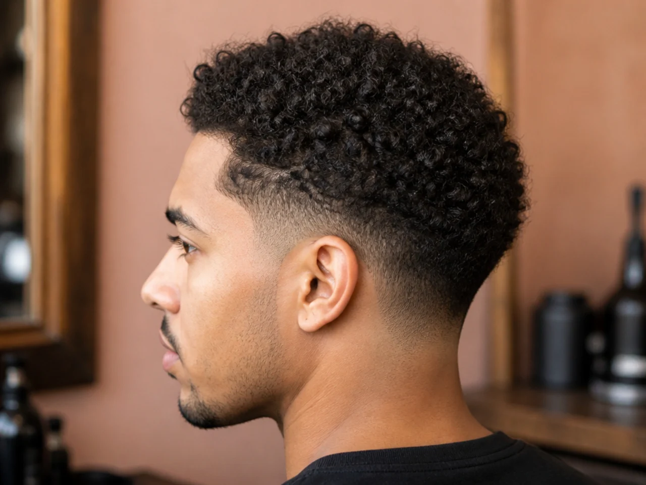 A softened taper fade on coily hair three weeks after cutting
