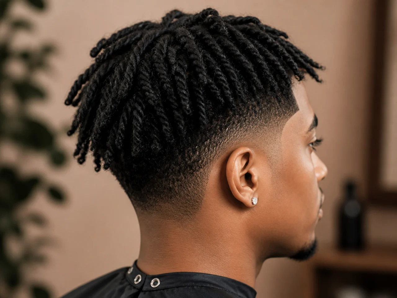Drop taper fade with two-strand twists on top