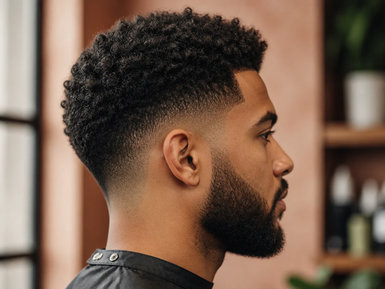 Taper fade blending into a full beard