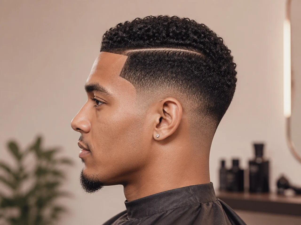 Taper fade with a razored hard part