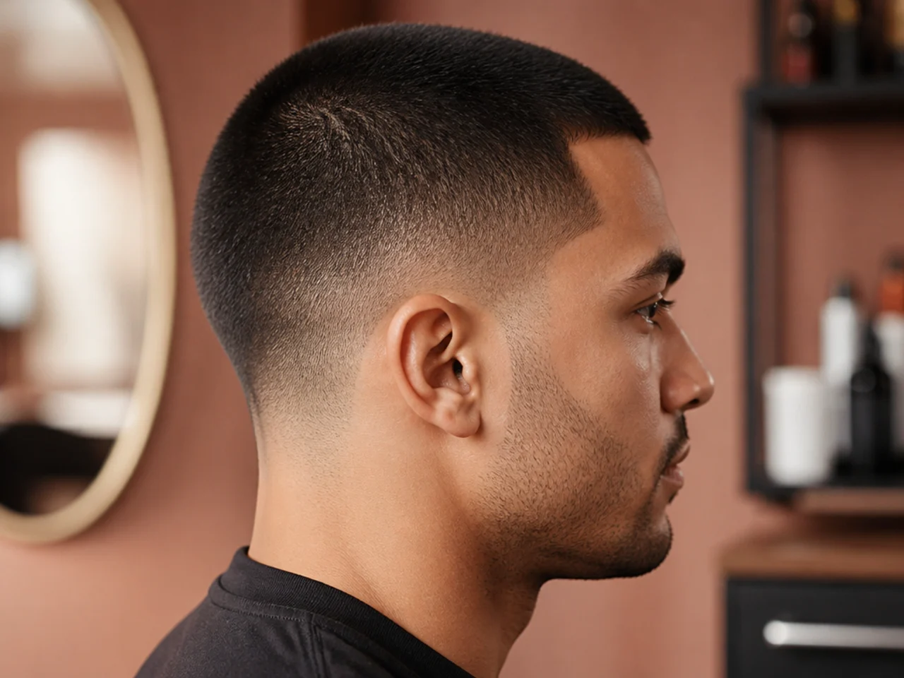 Buzz cut with a tapered perimeter