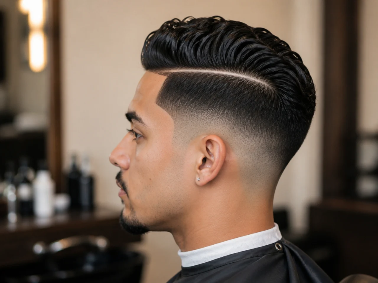 Taper fade with a razored hard part