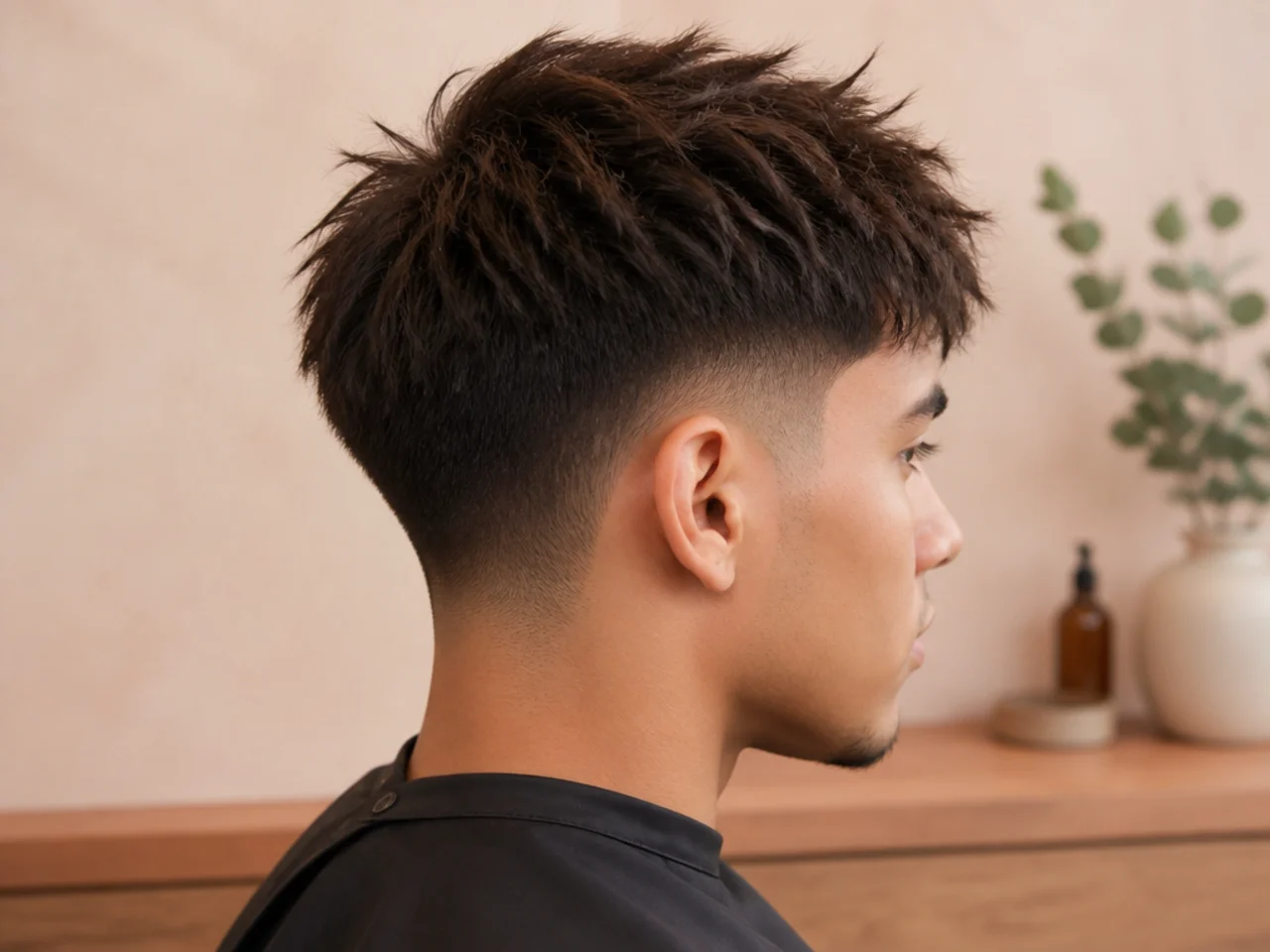 Mid taper fade with a point-cut textured top