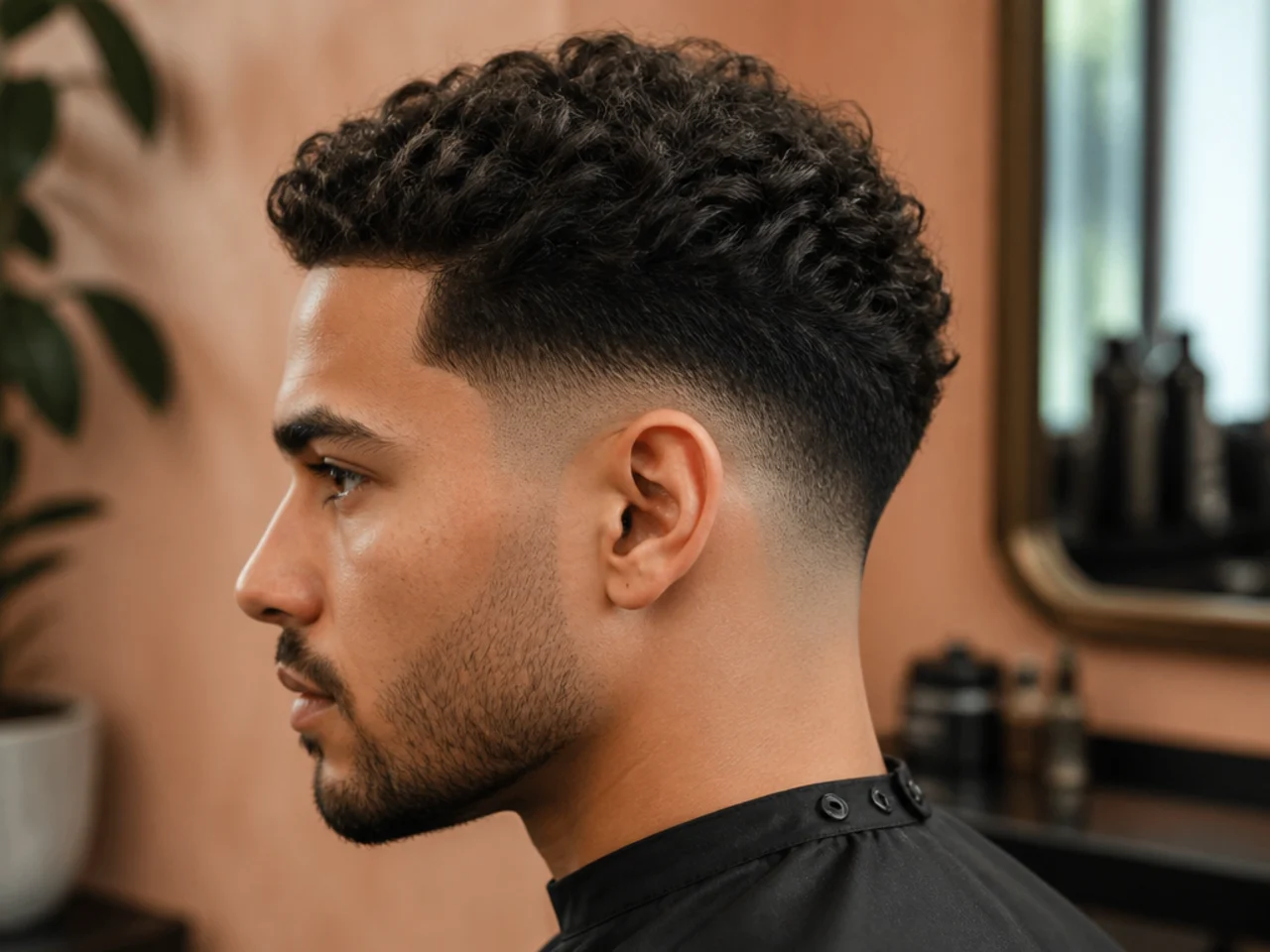Low drop fade curving behind the ear
