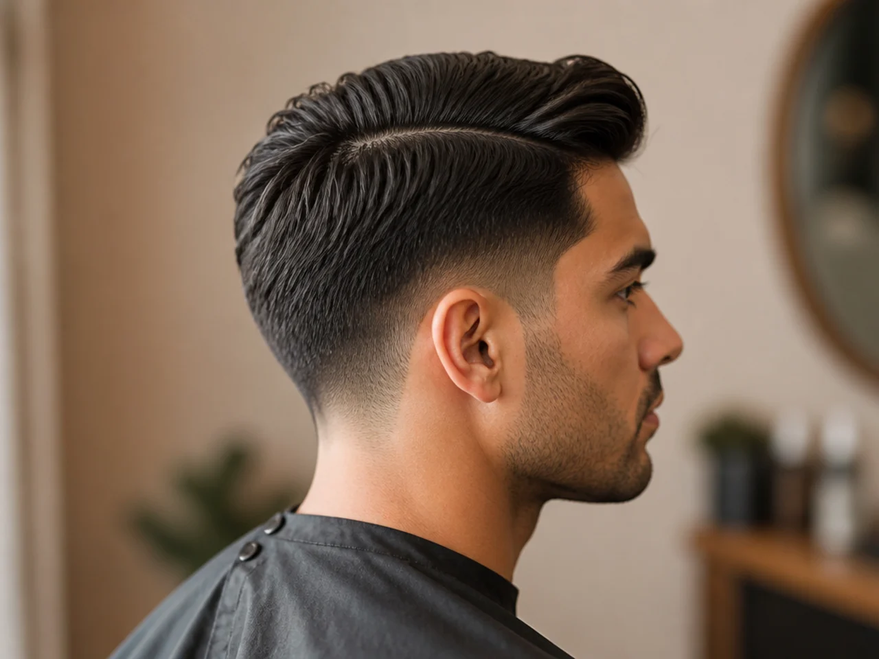 Low taper fade with a combed side part