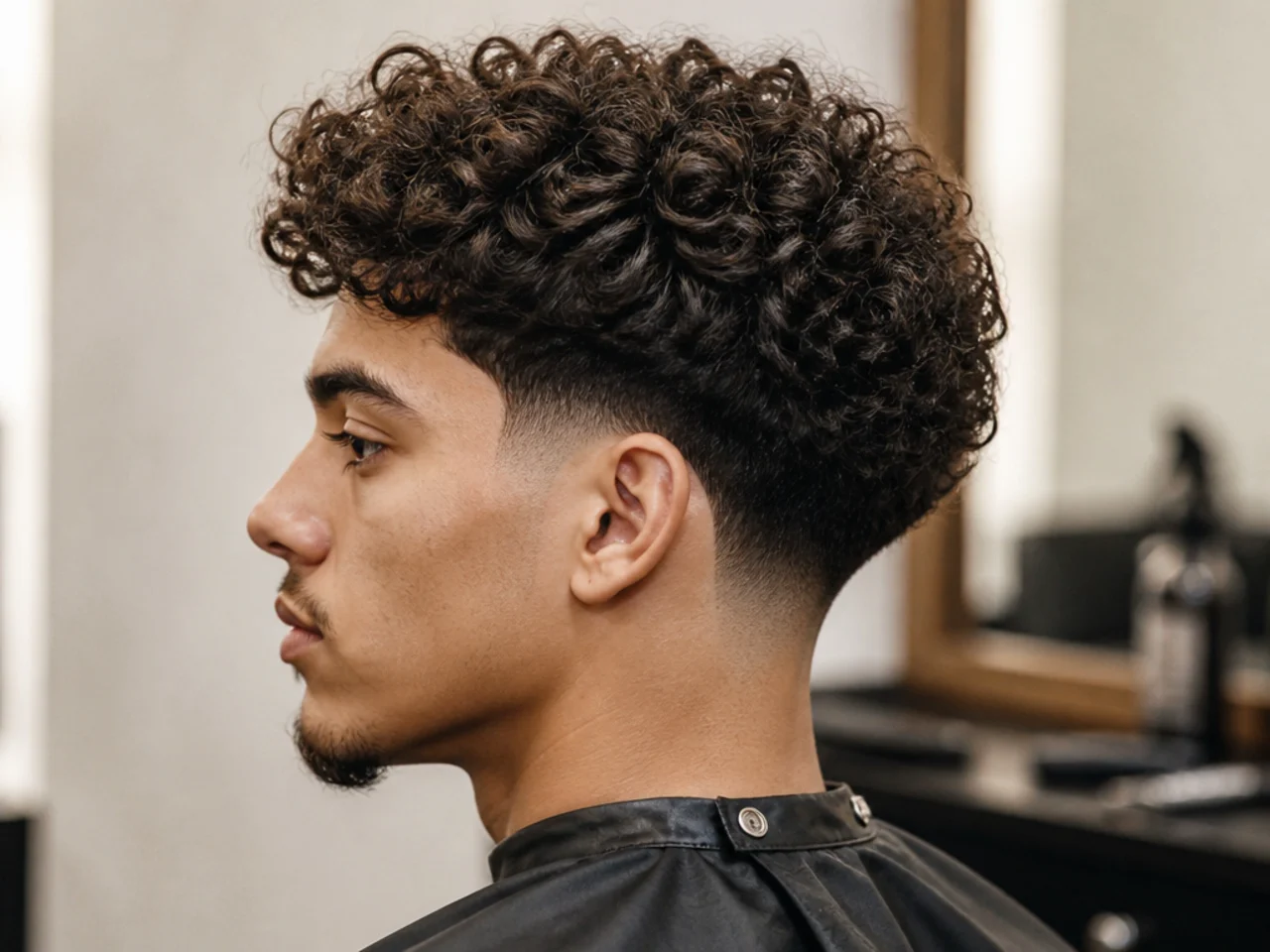Curly top with a low taper fade