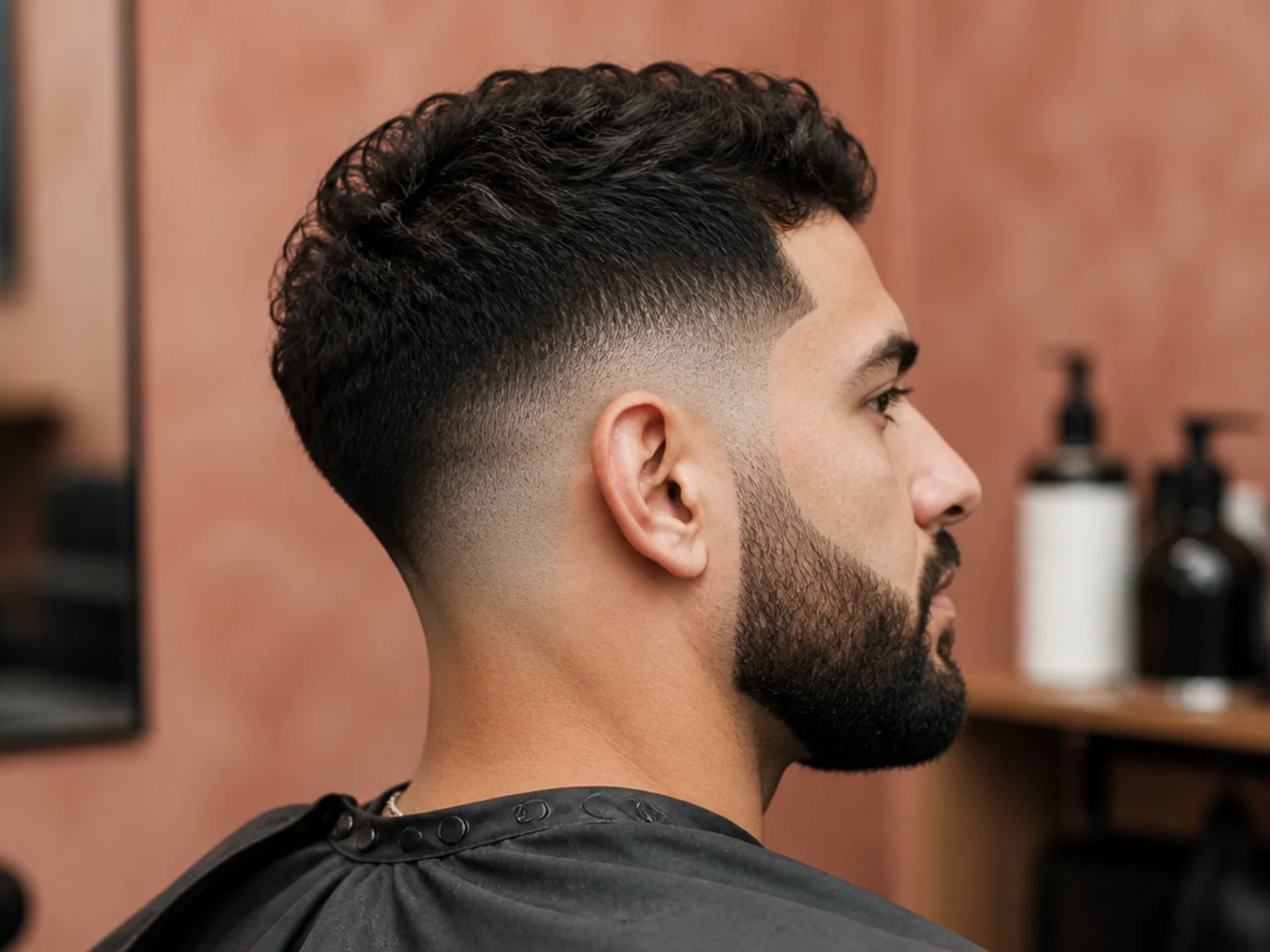 Taper fade connected into a full beard