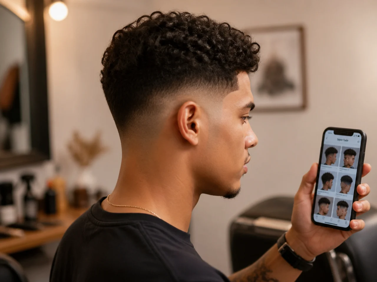 A phone showing saved haircut reference photos