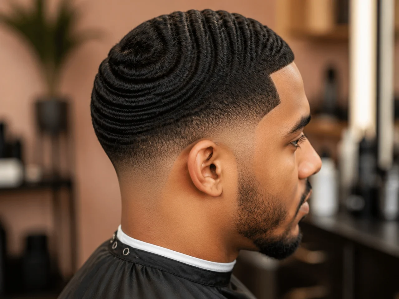 Taper fade with brushed 360 waves on top