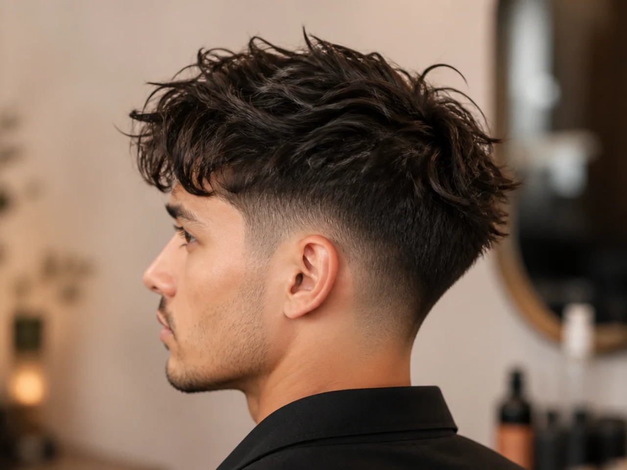 Taper fade with sea salt spray texture on fine hair