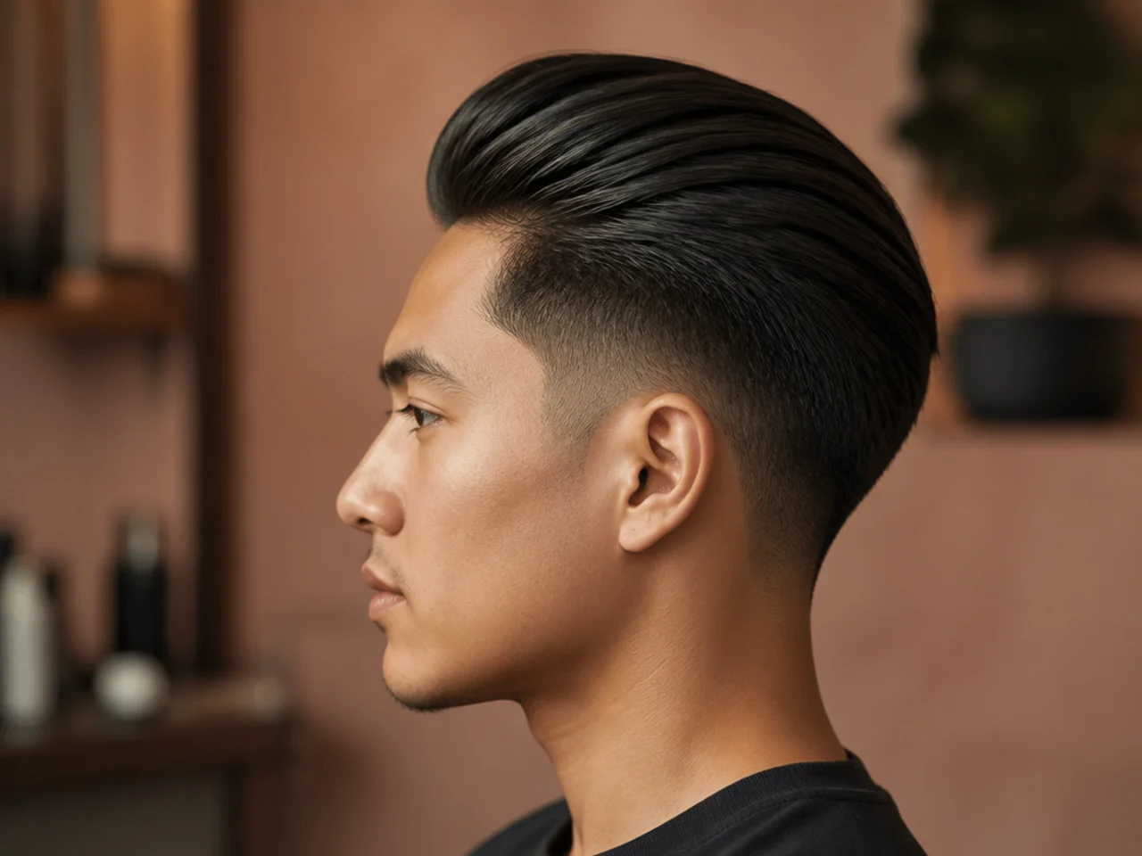 Taper fade with the top combed straight back