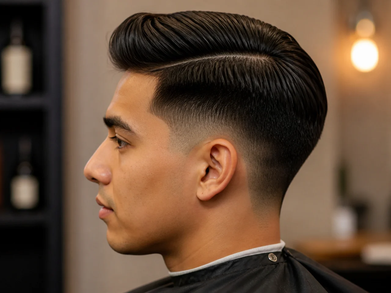 Taper fade with hair combed over to one side