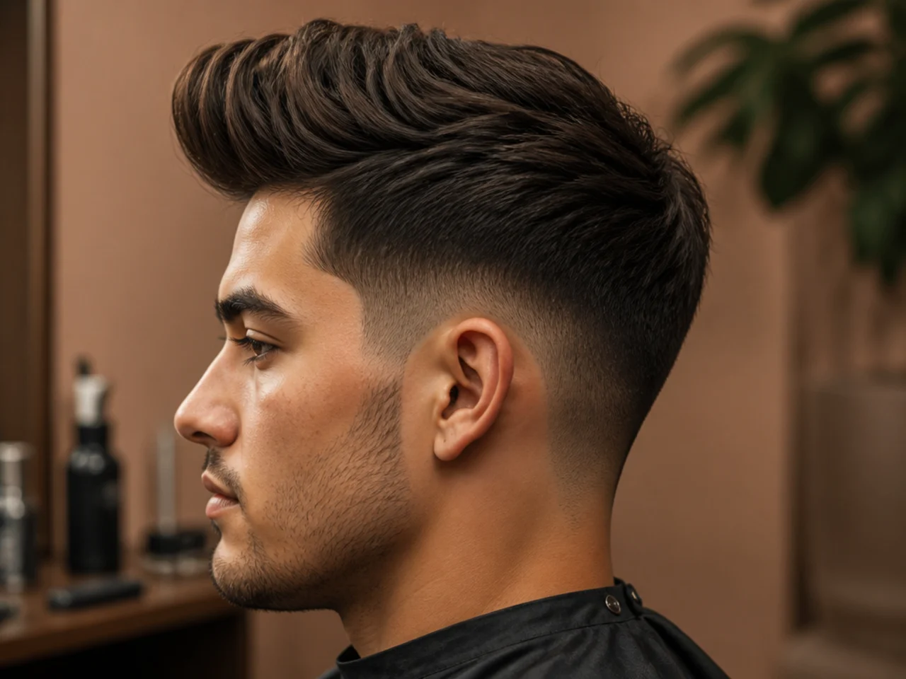 Taper fade with a lifted quiff at the front