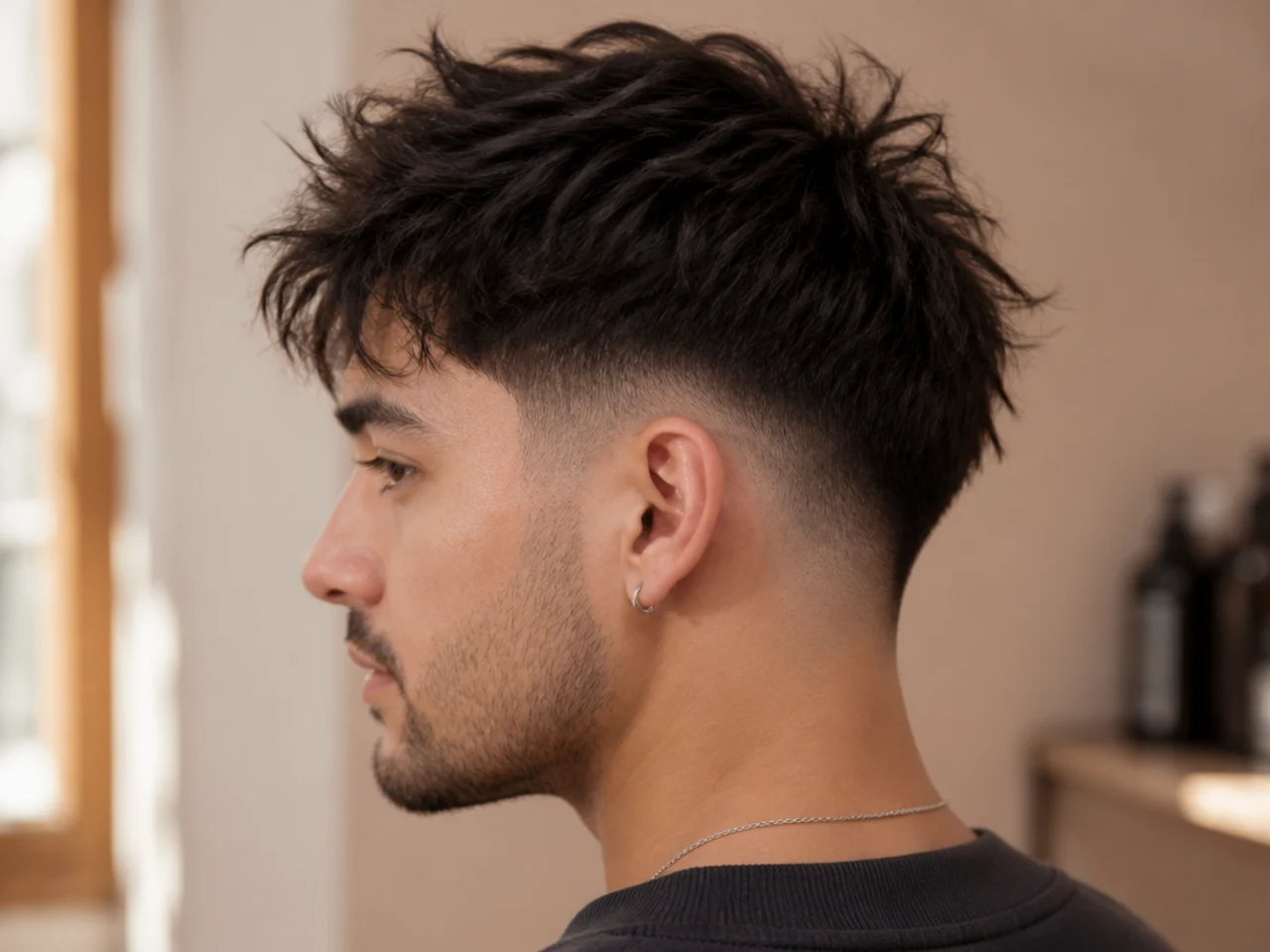 Taper fade styled into deliberate messy texture