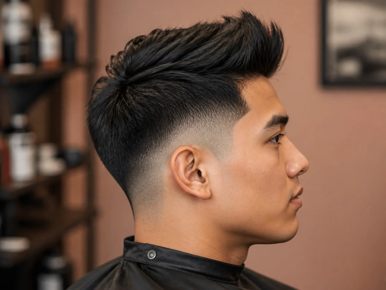 Taper fade with the front brushed straight up