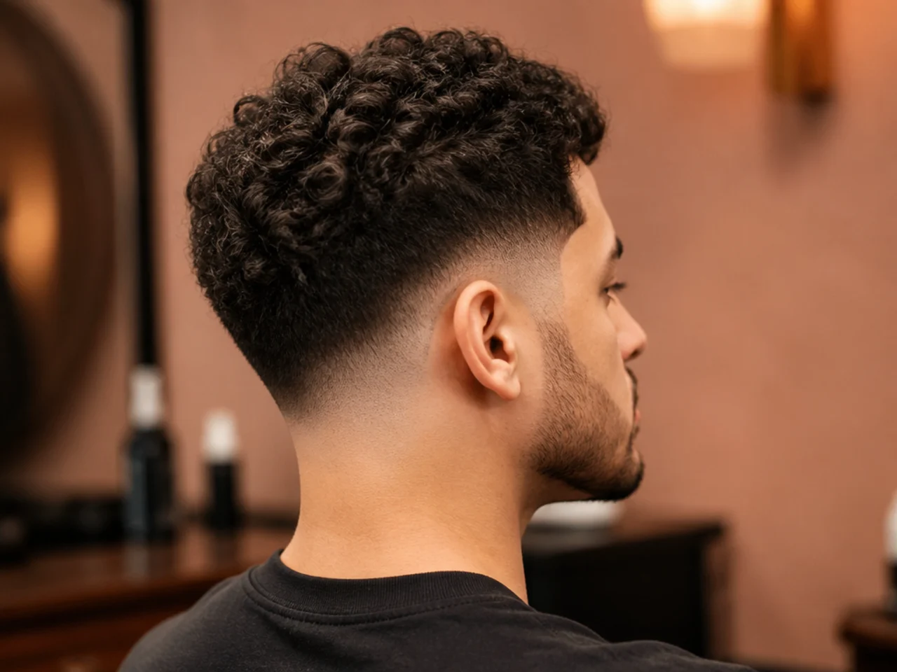 A skin taper fade grown out at four weeks