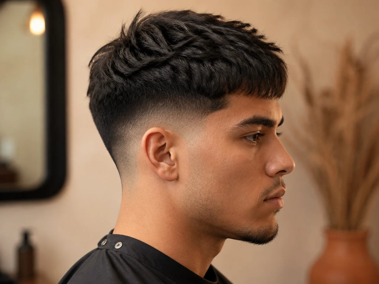 Mid taper fade with a short textured crop