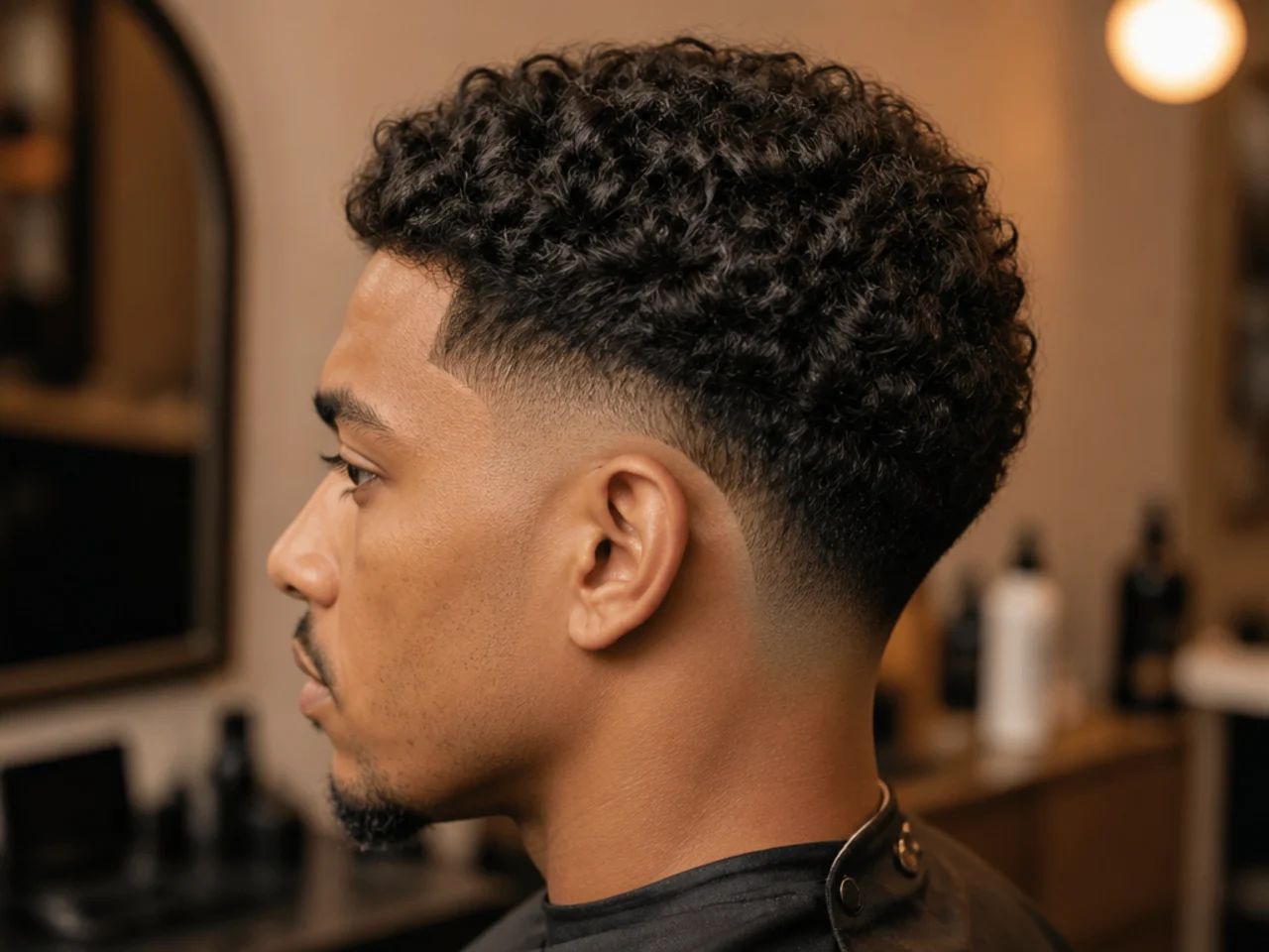 Low drop fade curving behind the ear