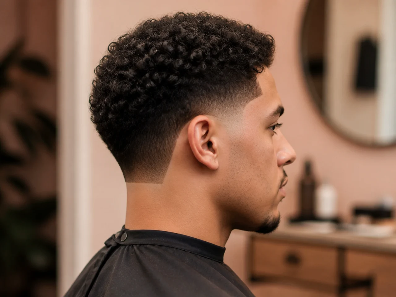 Low taper fade with a squared blocked neckline