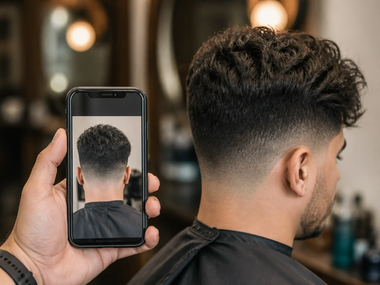 A phone photo of the back of a fresh fade used as barber reference