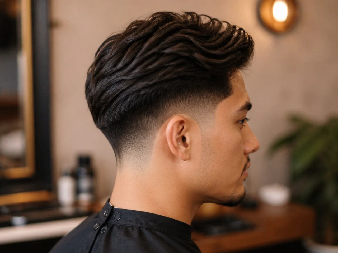 Low taper fade with three to four inches of length on top