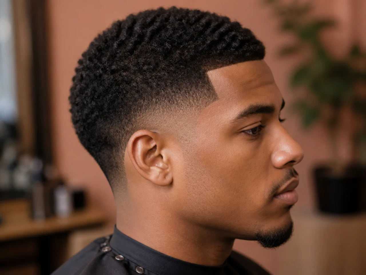 Low taper fade finished with a sharp razored line-up at the forehead