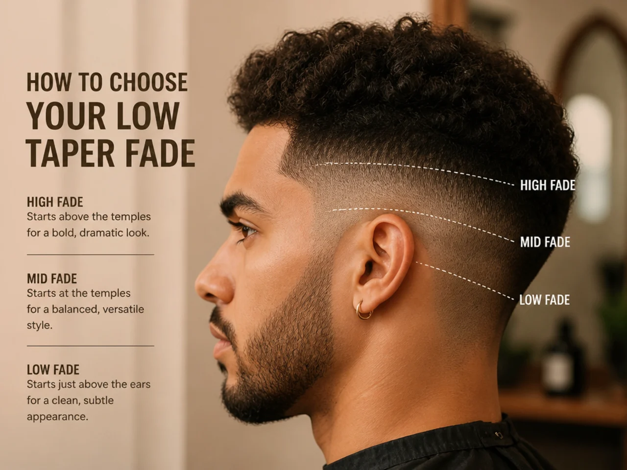 Low, mid and high fade positions marked on the same head for comparison