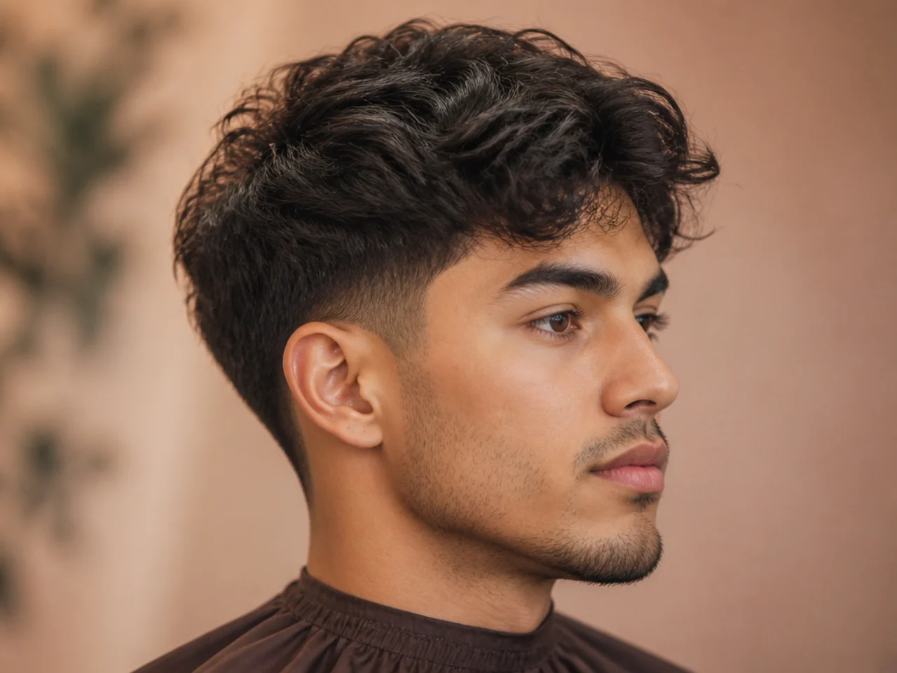 Wavy textured blowout taper on 2B natural wavy hair with visible S-pattern on top