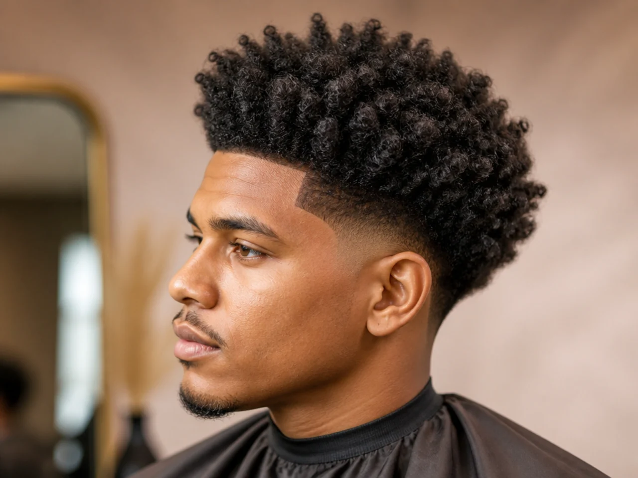 Coily textured blowout taper on 4A natural coil hair with picked-out rounded top
