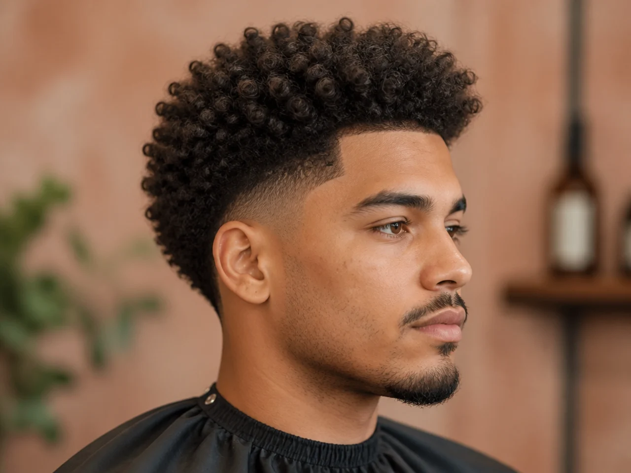 Broccoli textured blowout taper on 3A permed curl with dense rounded pouf on top