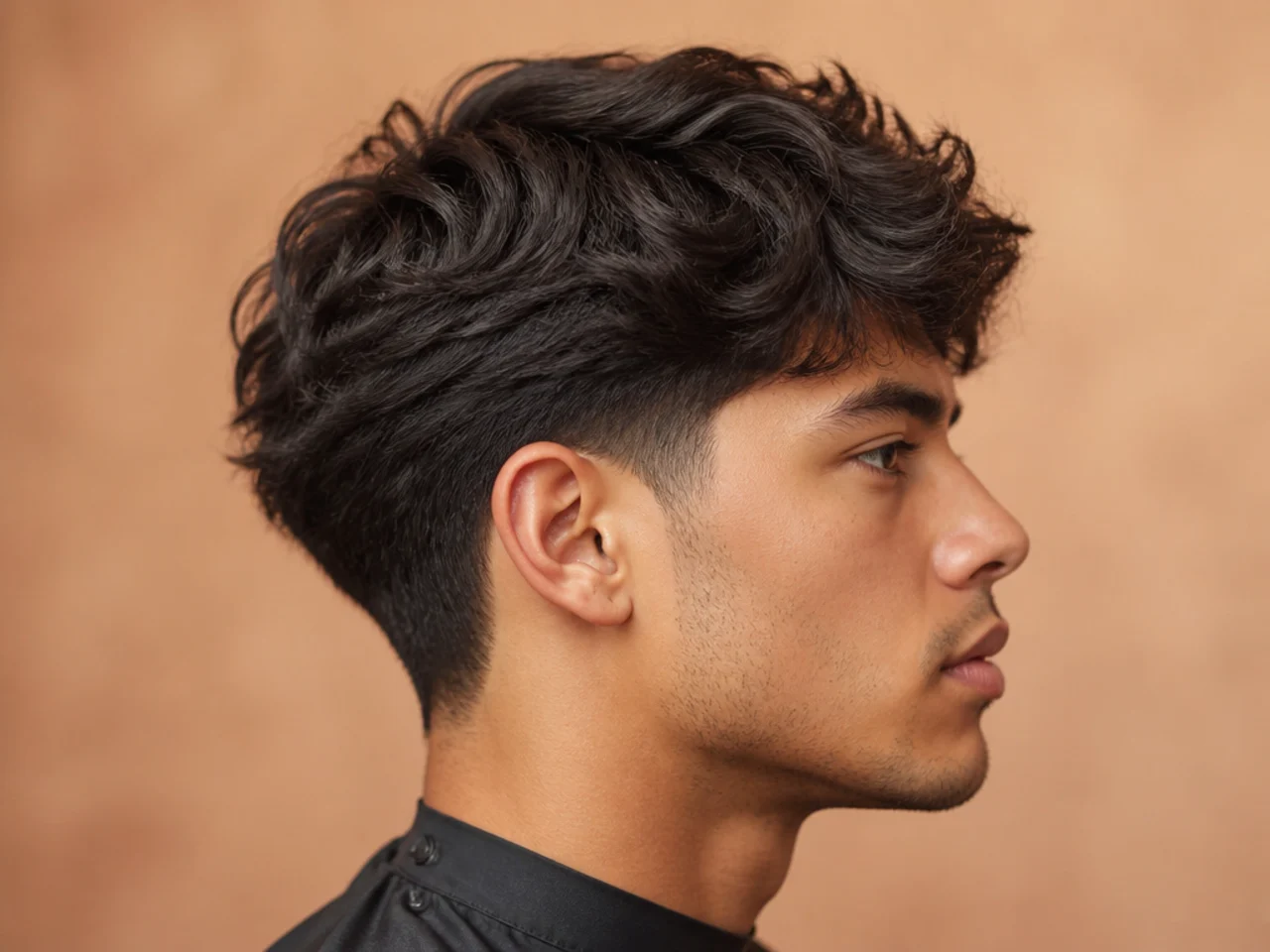 Textured blowout taper for thick hair on dense wavy Asian hair with heavy interior thinning