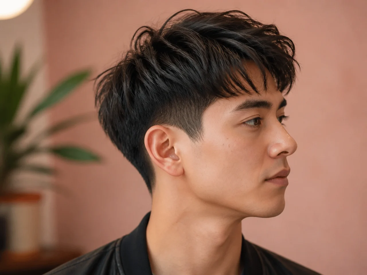 Textured blowout taper for fine hair on light brown wispy hair with subtle point-cut texture