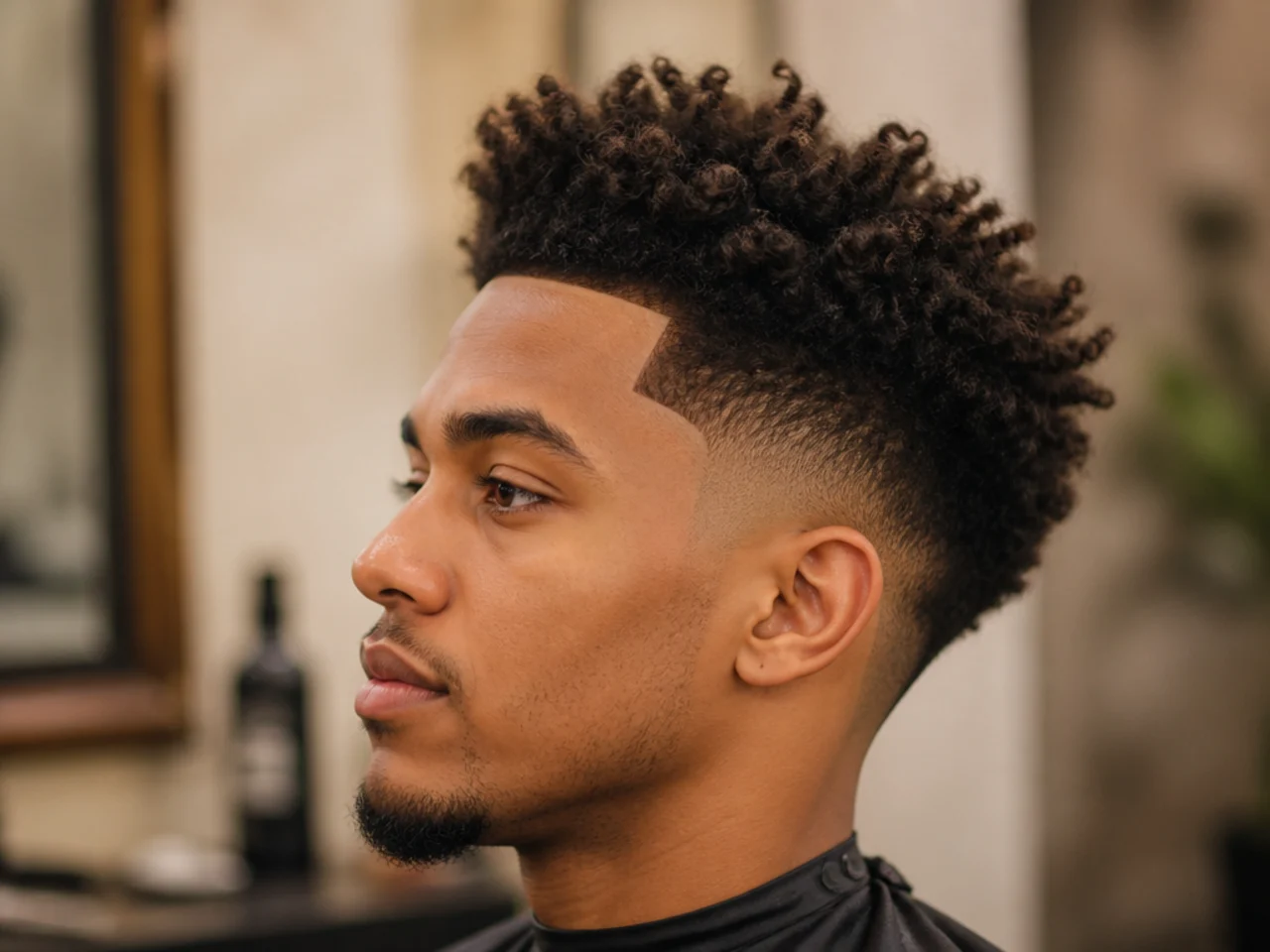 Textured blowout taper with a razored line-up at the forehead on Black hair