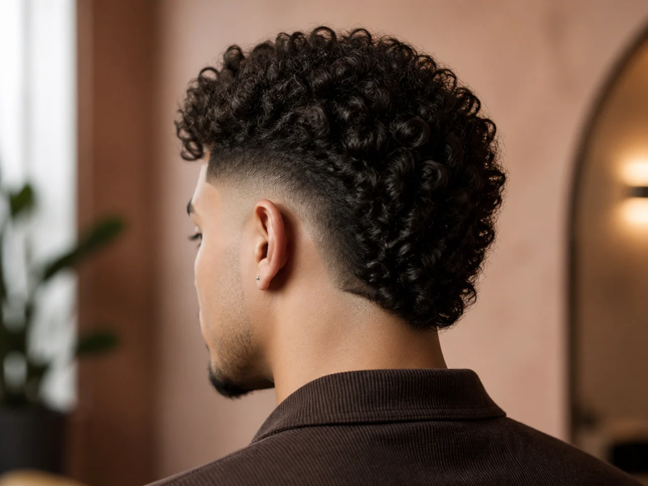 A textured burst fade on curly hair