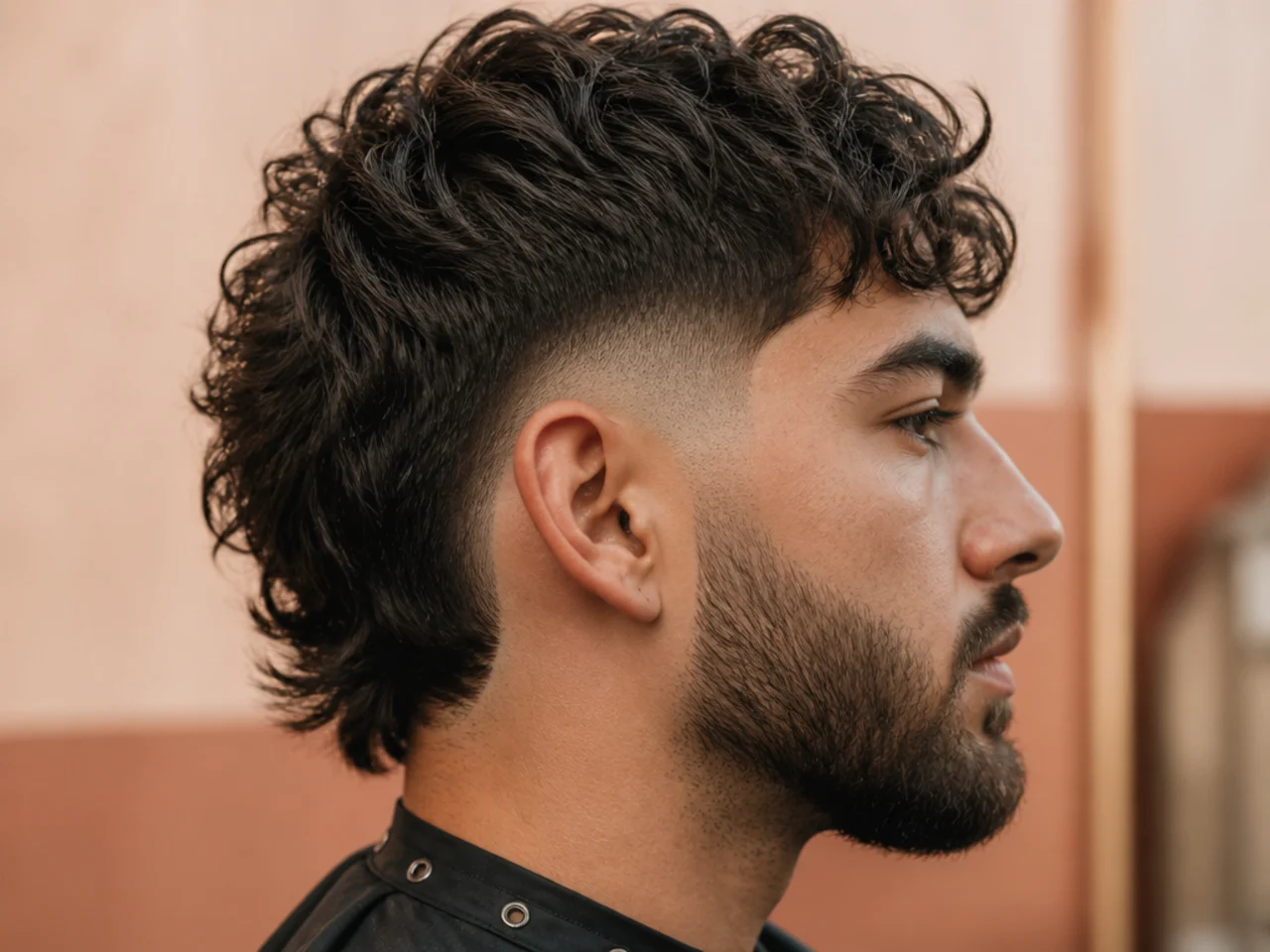 A textured burst fade with a beard