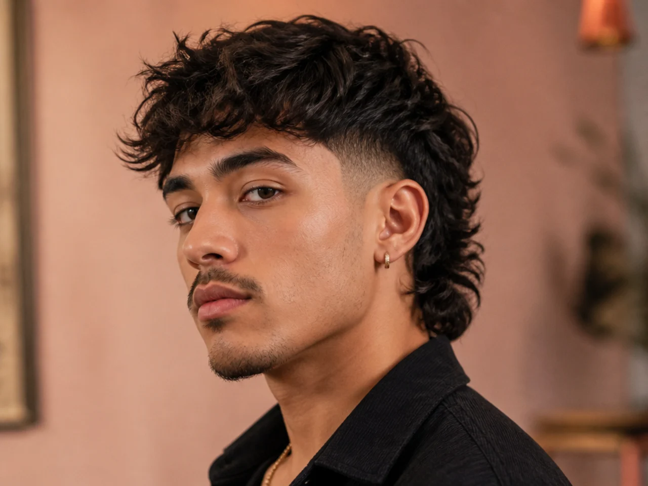 A textured burst fade mullet