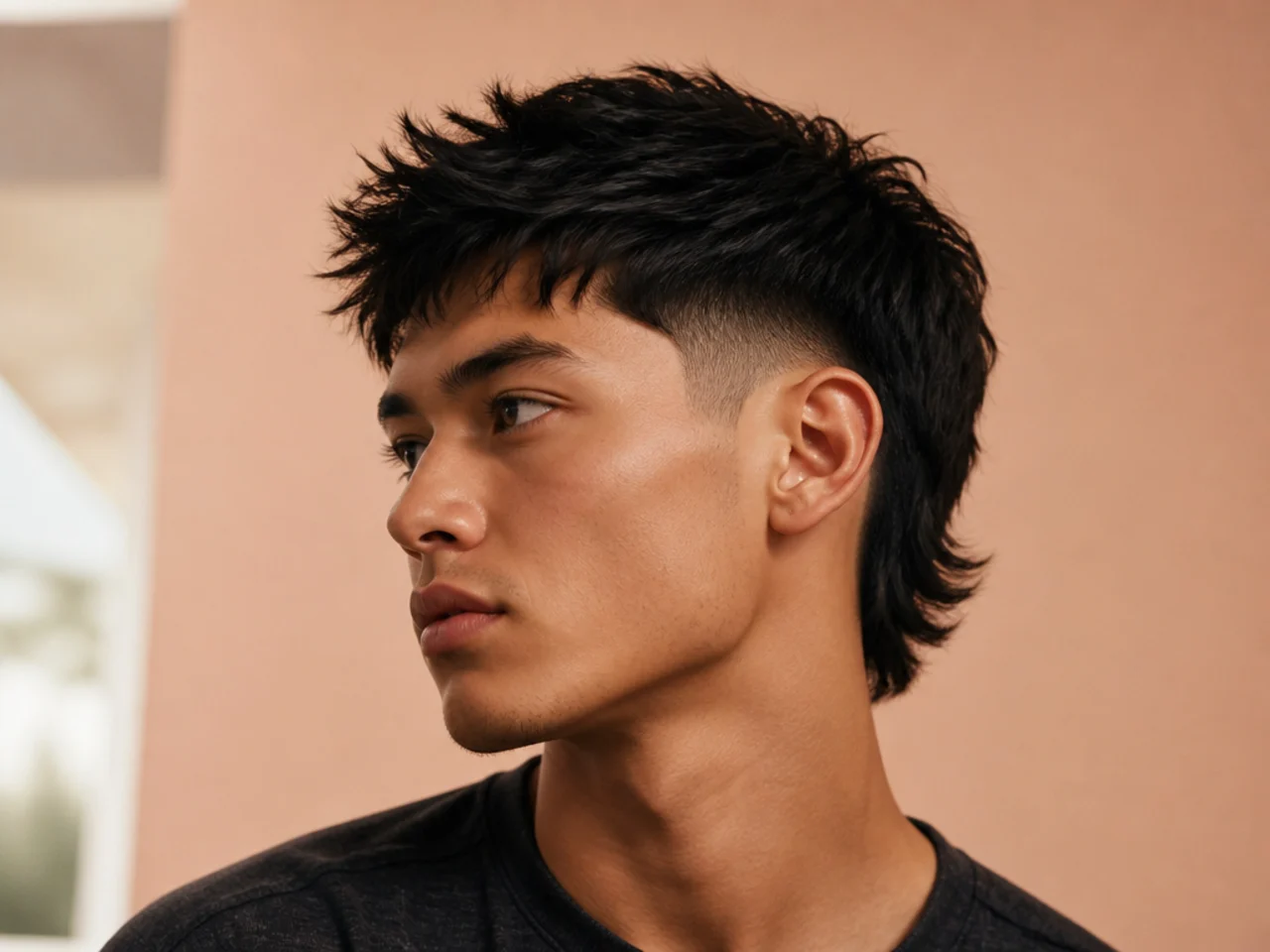 A textured burst fade on straight hair