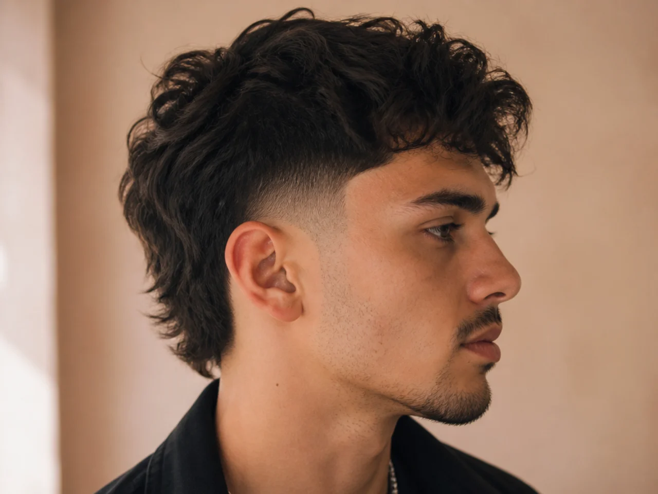 A textured burst fade on wavy hair