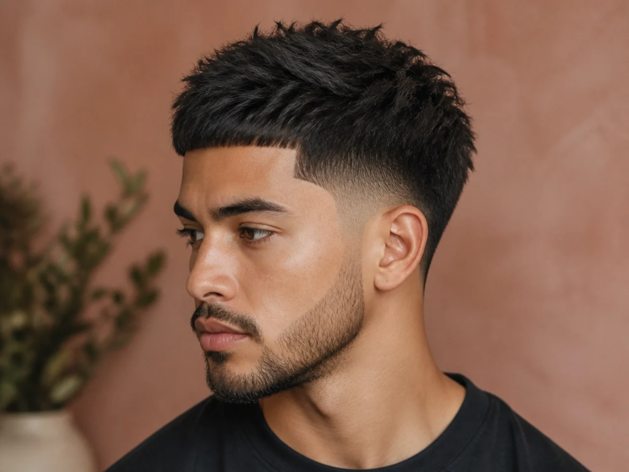 Textured crop with a sharp razor line-up along the hairline and temples for defined edges