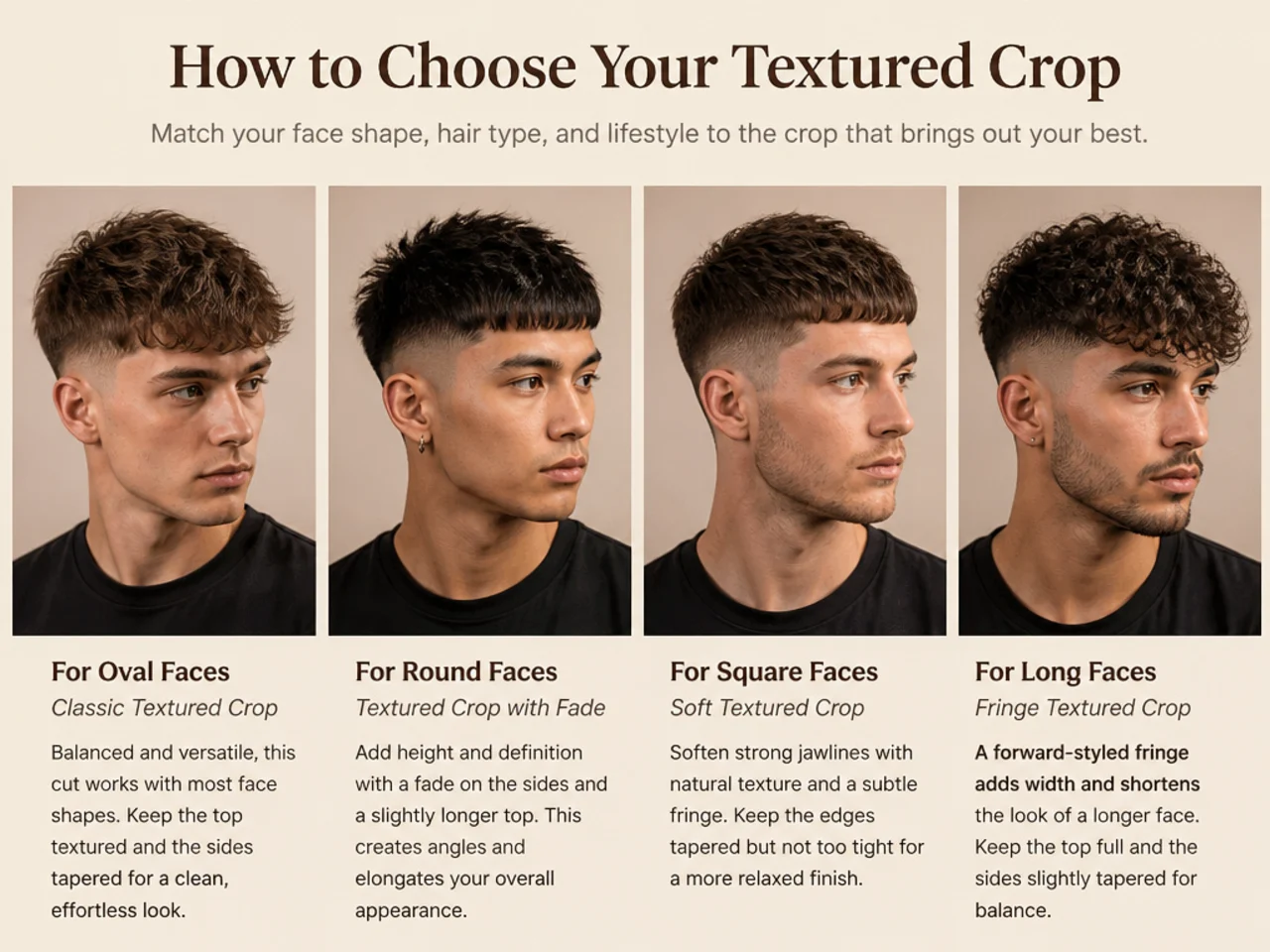 Barber holding two length options next to a client's face to choose a textured crop